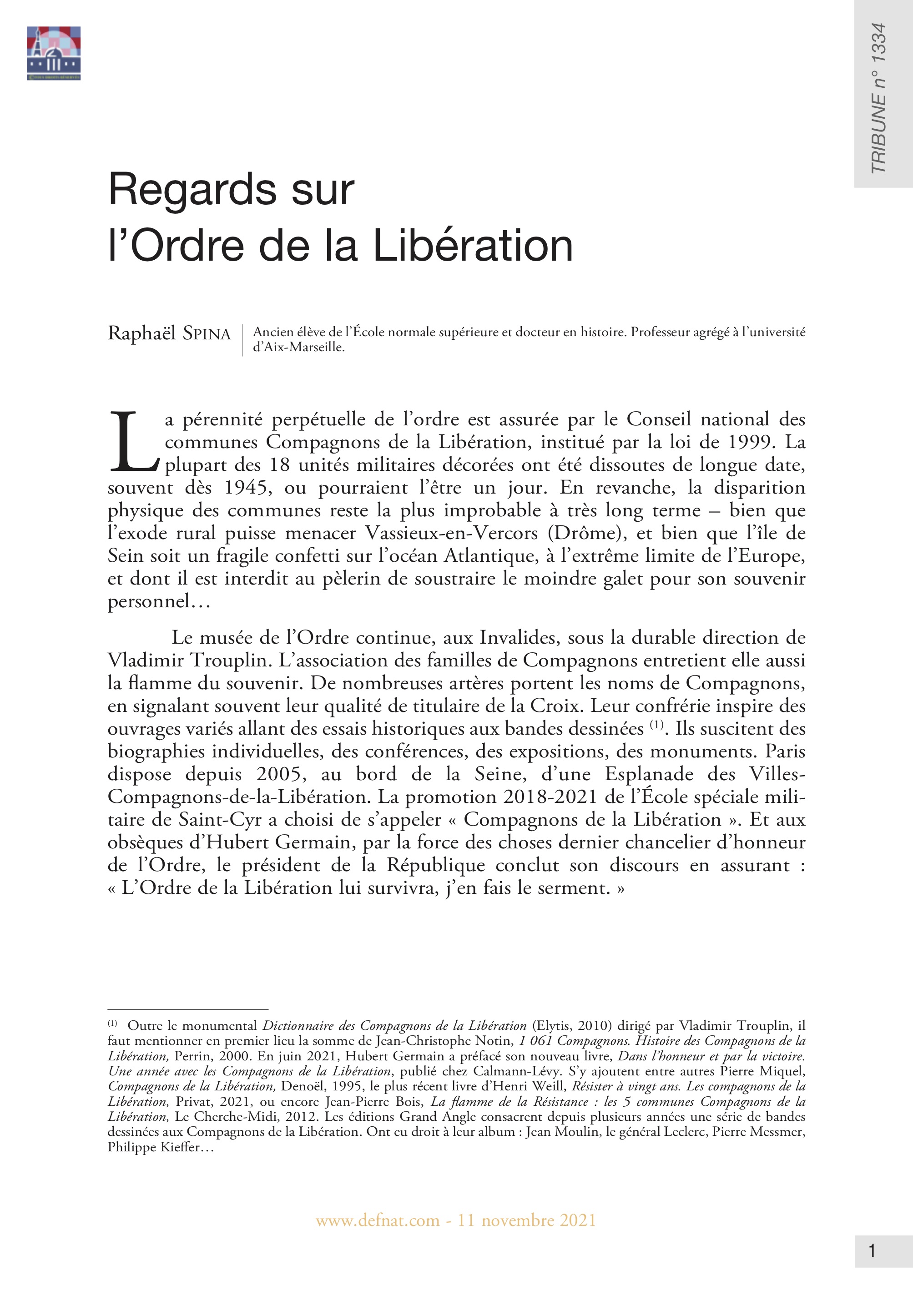 Regards sur l’Ordre de la Libération (T 1334)
